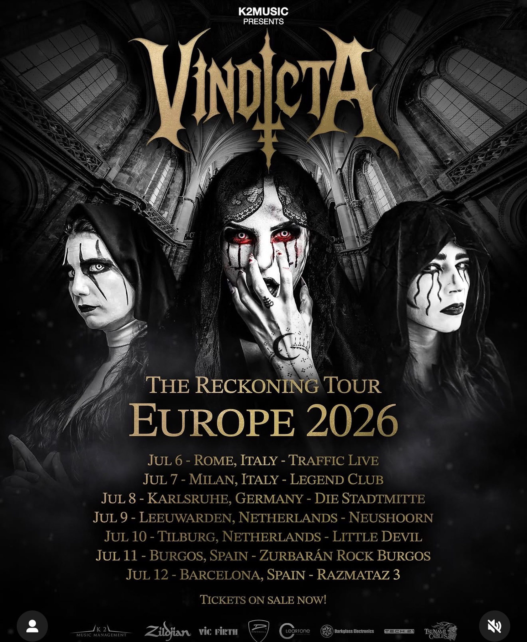 VINDICTA Europe dates for The Reckoning Tour 2026